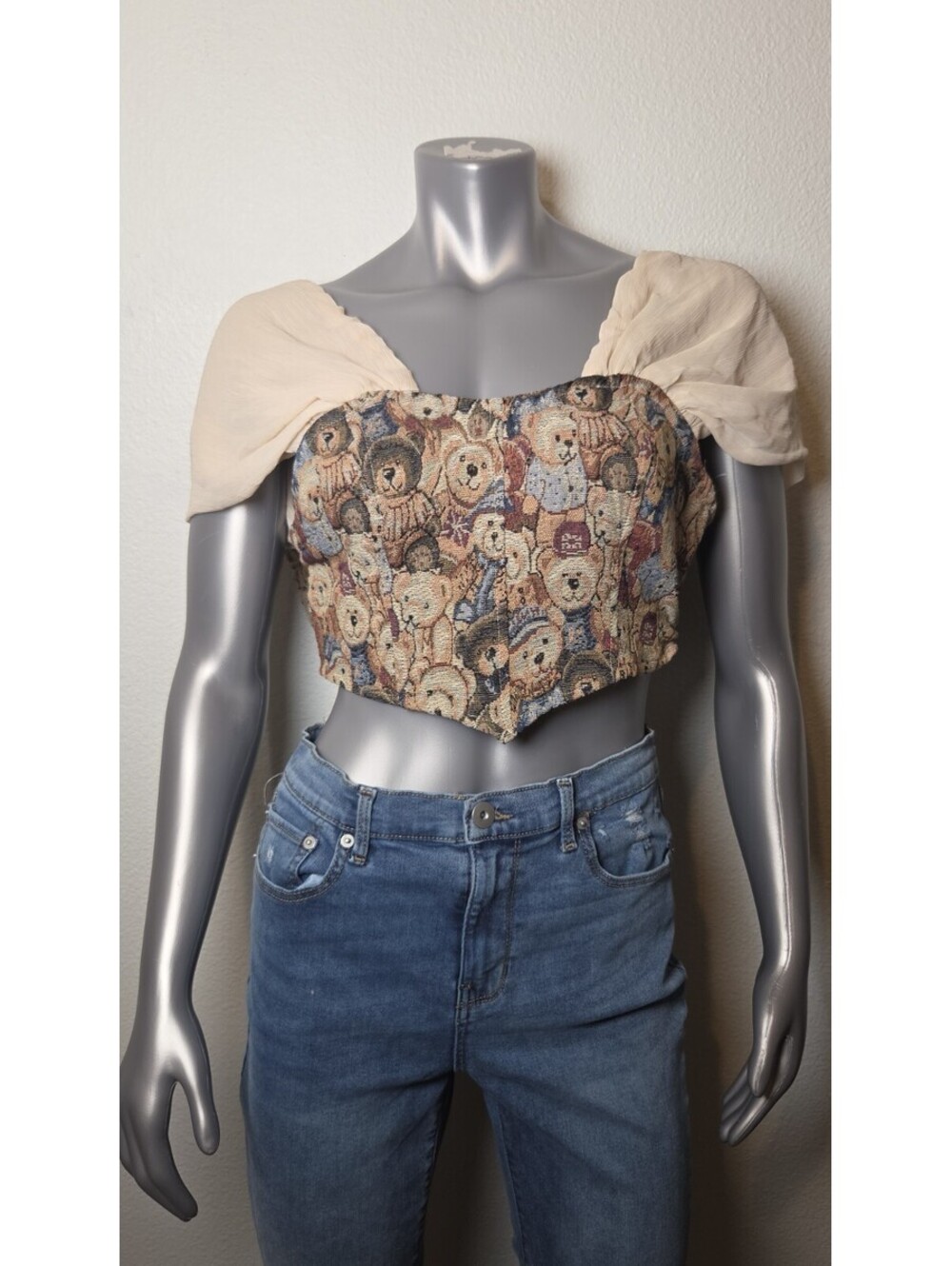 Bear Print Bustier Retro Cropped Sz  S Unique And Cute Bohemian